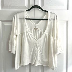 Free People White Peplum Sleeve Top, Size Small